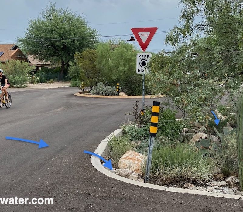 AFTER water-harvesting, traffic calming curb extension at 9th Ave and university blvd, Dunbar/Spring Neighborhood Tucson, 2021