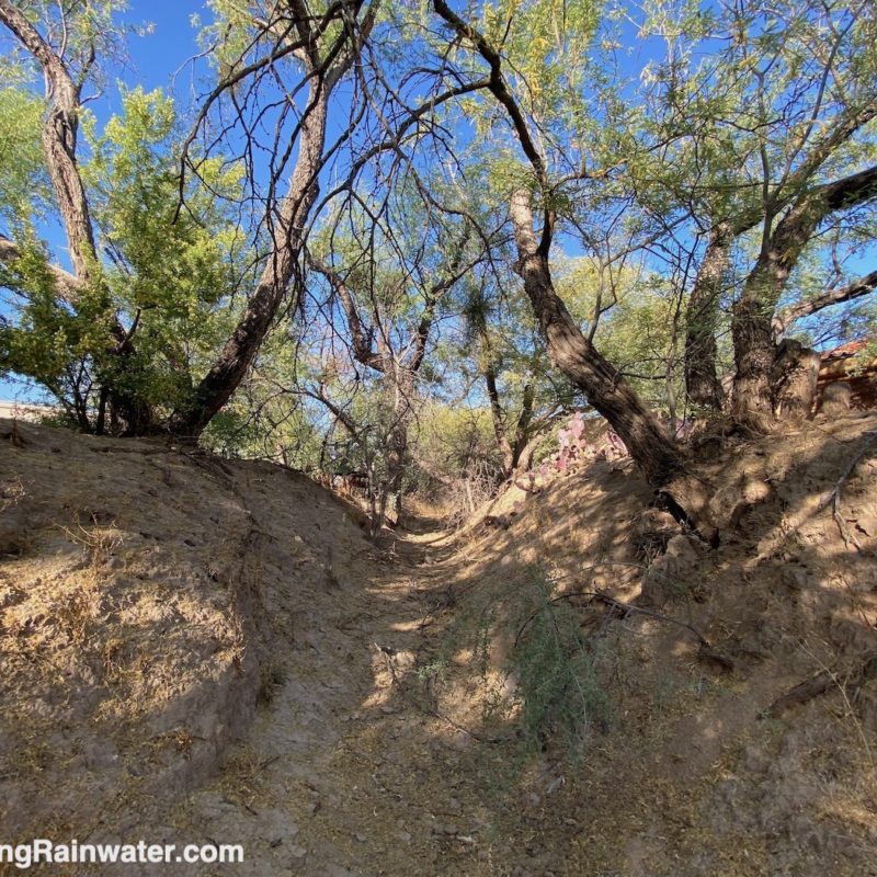 Corbett irrigation ditch, just before it enters a culvert beneath E Placita Del Mesquite road, looking east.